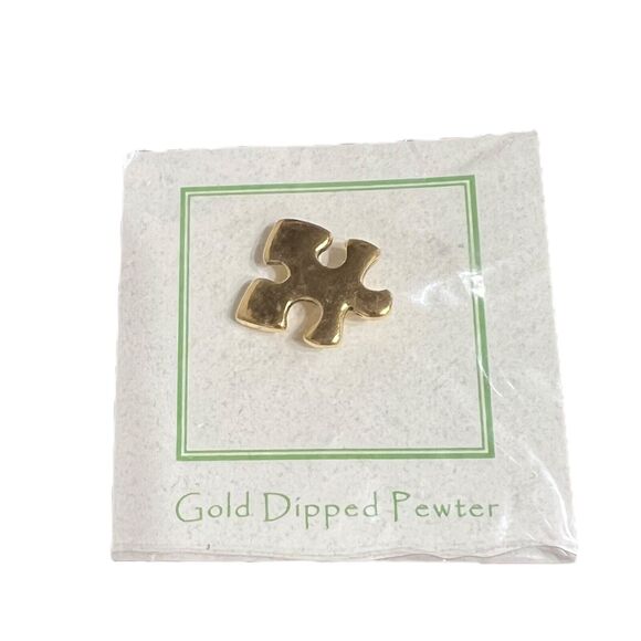 Vintage 2005 Jim Clift Gold Dipped Pewter Puzzle Piece Autism Awareness Pin NWT - Picture 3 of 3